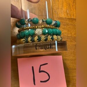 Erimish Green and Gold Layered Stretch Bracelet Set